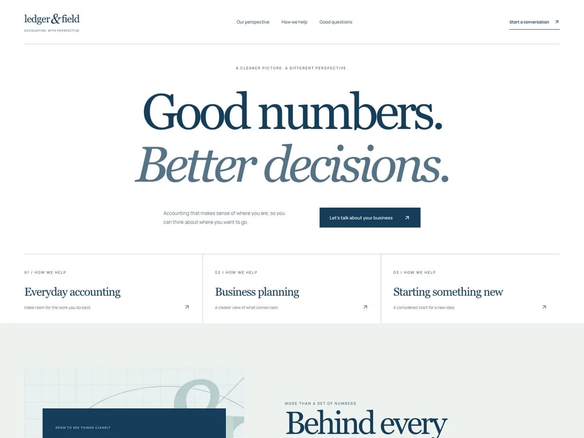 Ledger & Field — actual website screenshot