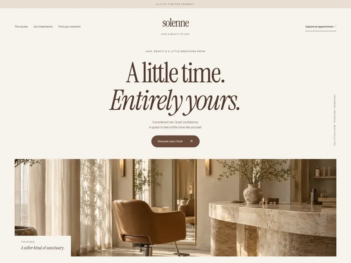 Solenne Studio — actual website screenshot
