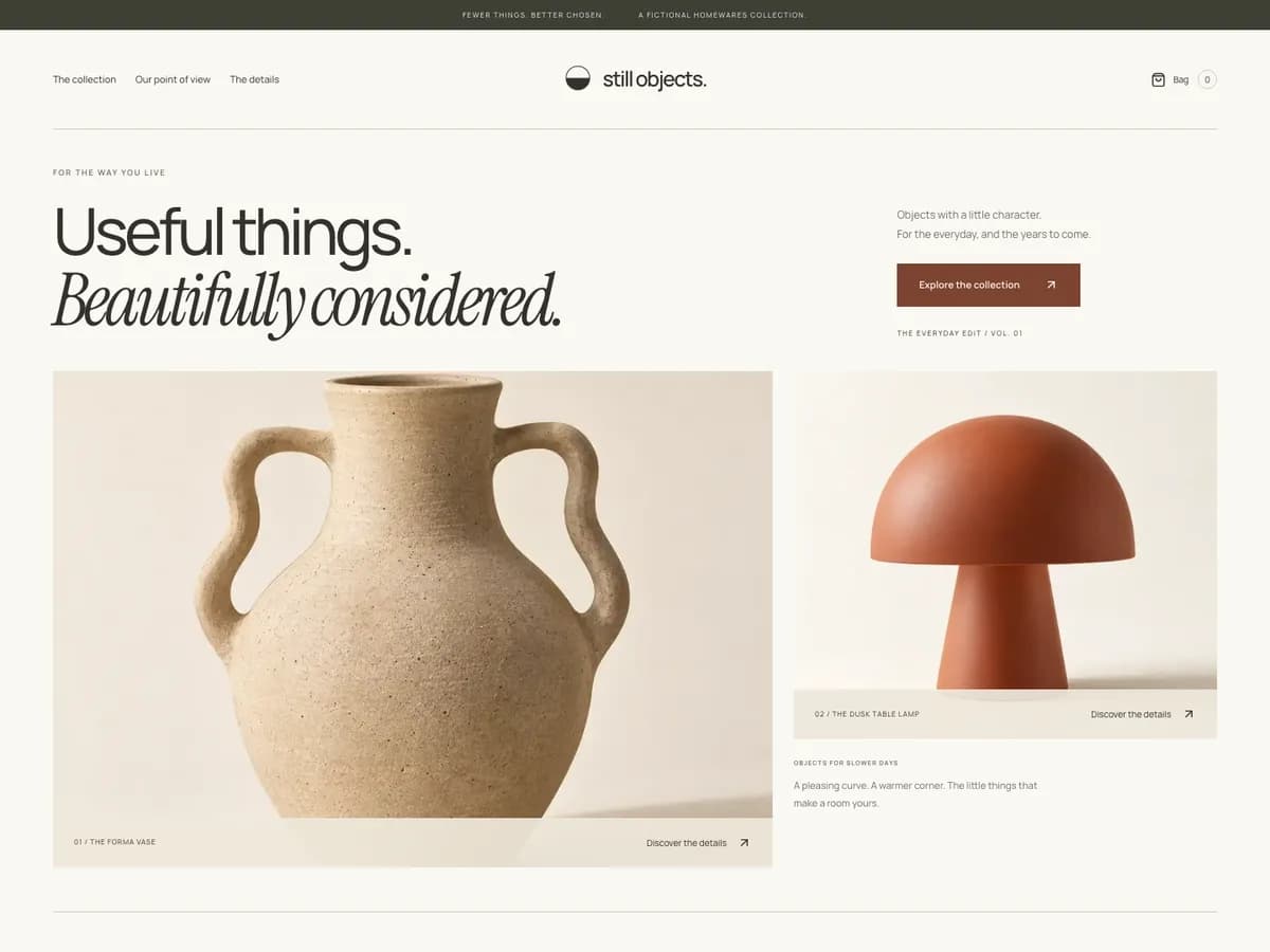 Still Objects — actual website screenshot